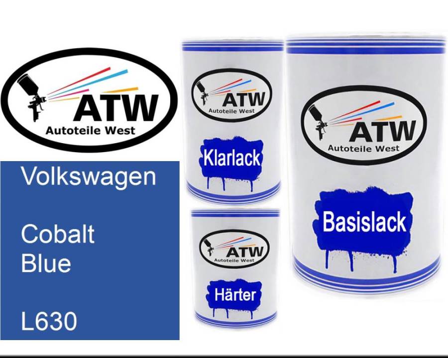 Volkswagen, Cobalt Blue, L630: 500ml Lackdose + 500ml Klarlack + 250ml Härter - Set, von ATW Autoteile West.